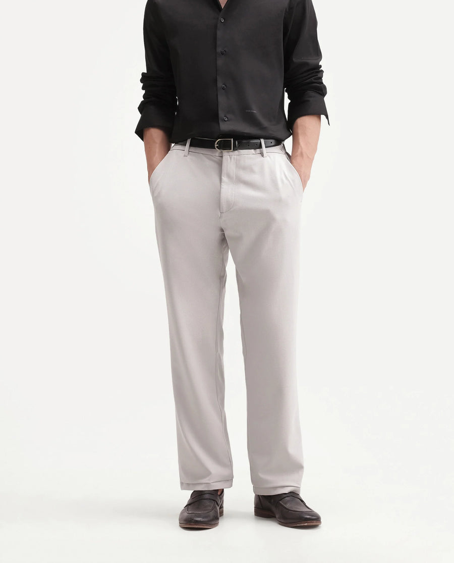 Rare Rabbit Men's Travel-W-Aw26 Beige Polyester Blend Button And Zip Regular Plain Trouser