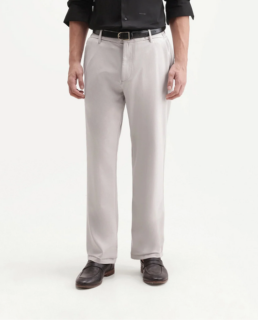 Rare Rabbit Men's Travel-W-Aw26 Beige Polyester Blend Button And Zip Regular Plain Trouser