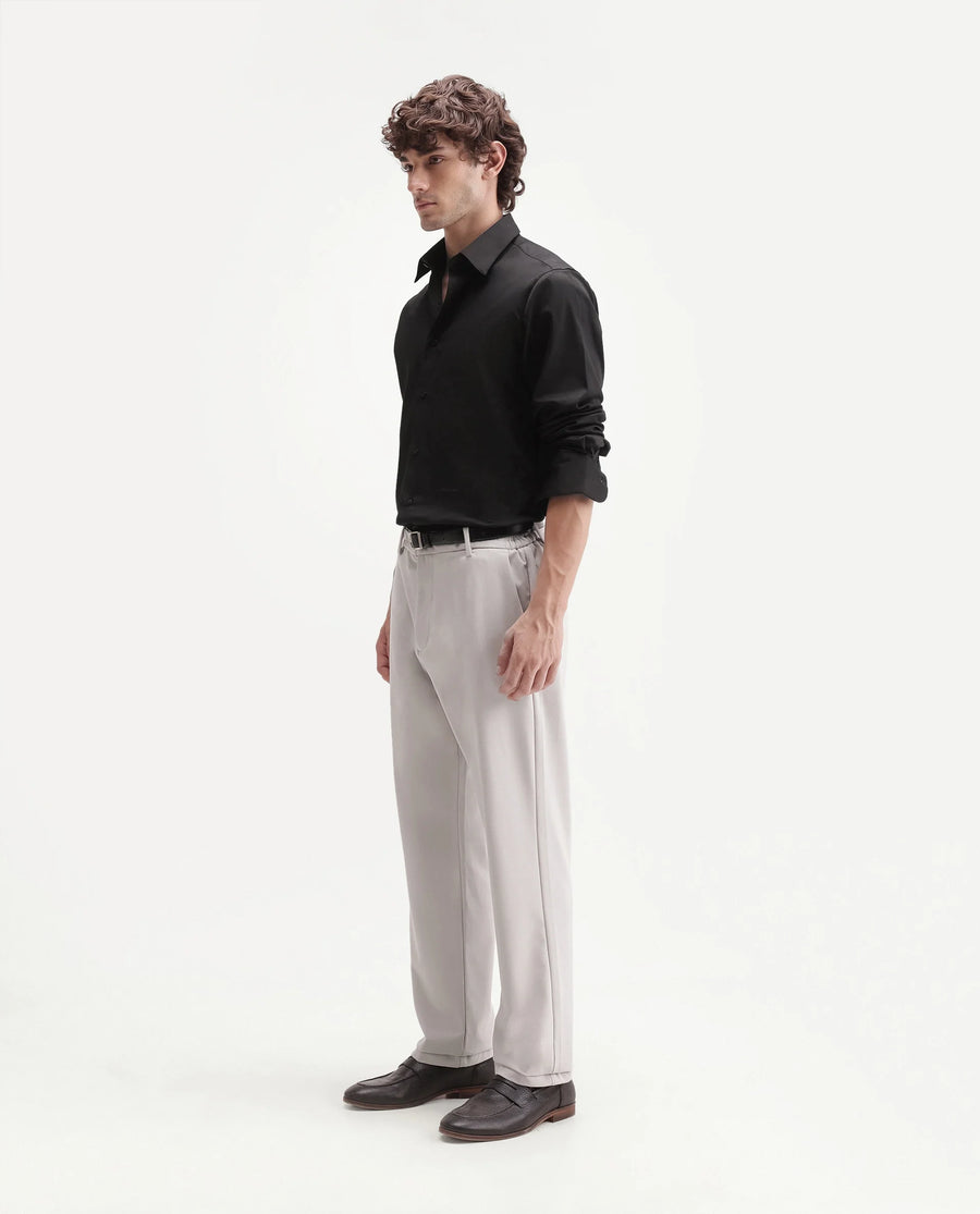 Rare Rabbit Men's Travel-W-Aw26 Beige Polyester Blend Button And Zip Regular Plain Trouser