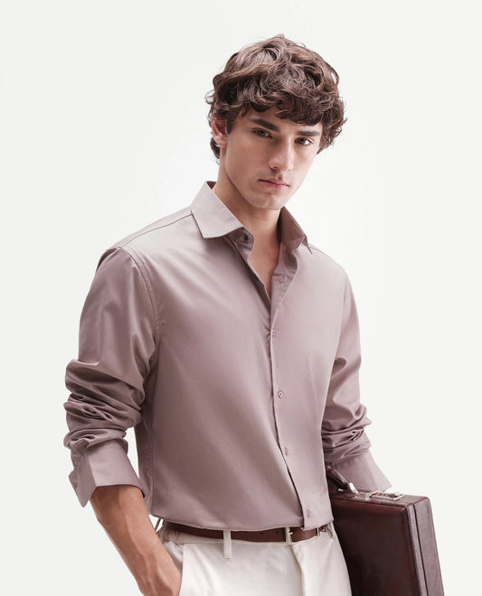 Rare Rabbit Men's Aston Dusky Pink Polyester Blend Spread Collar Button Regular Plain Shirt