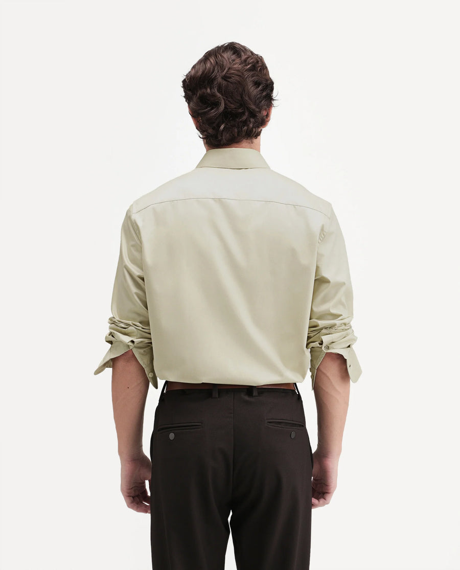 Rare Rabbit Men's Aston Dusky Green Polyester Blend Spread Collar Button Regular Plain Shirt