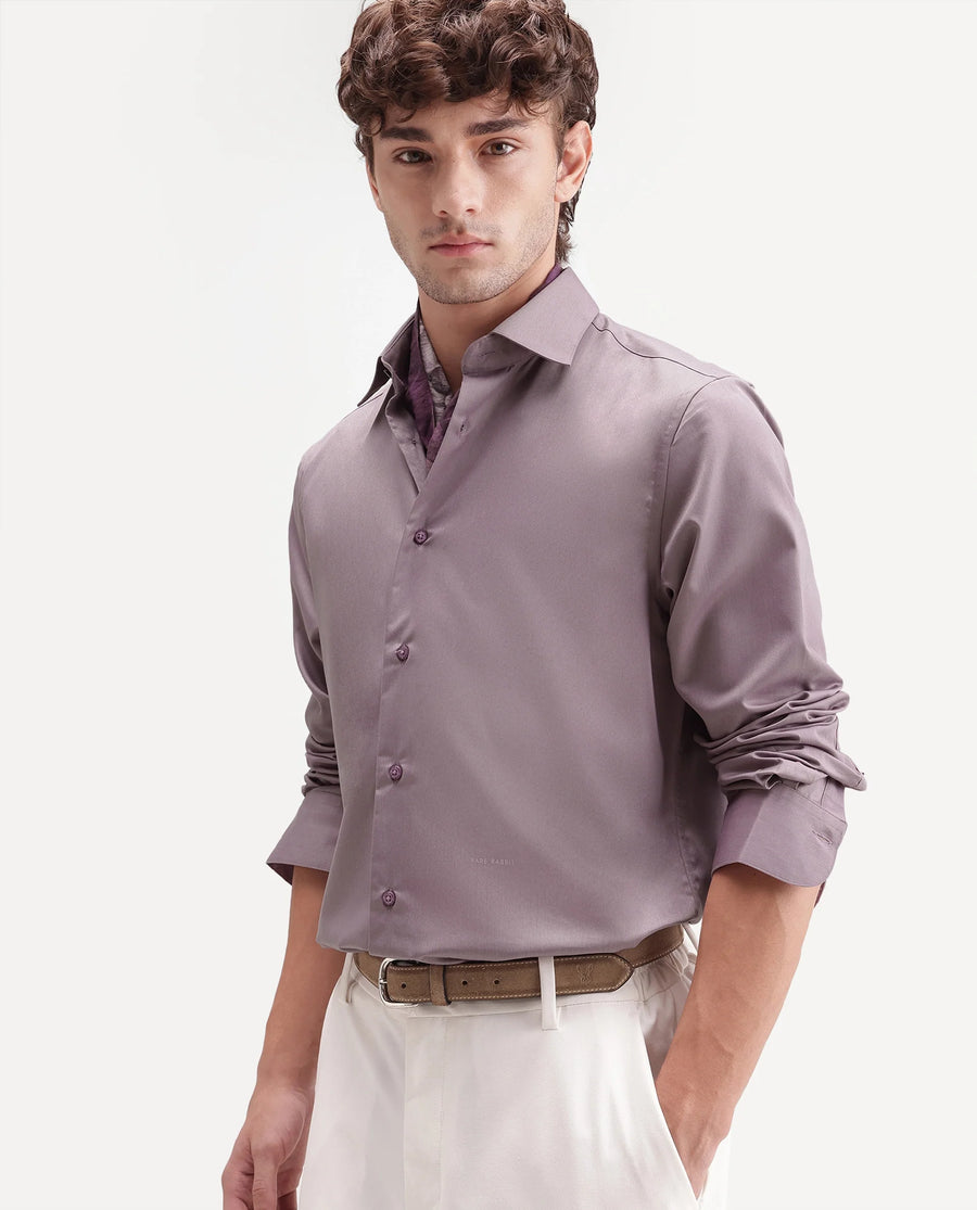 Rare Rabbit Men's Aston Purple Polyester Blend Spread Collar Button Regular Plain Shirt