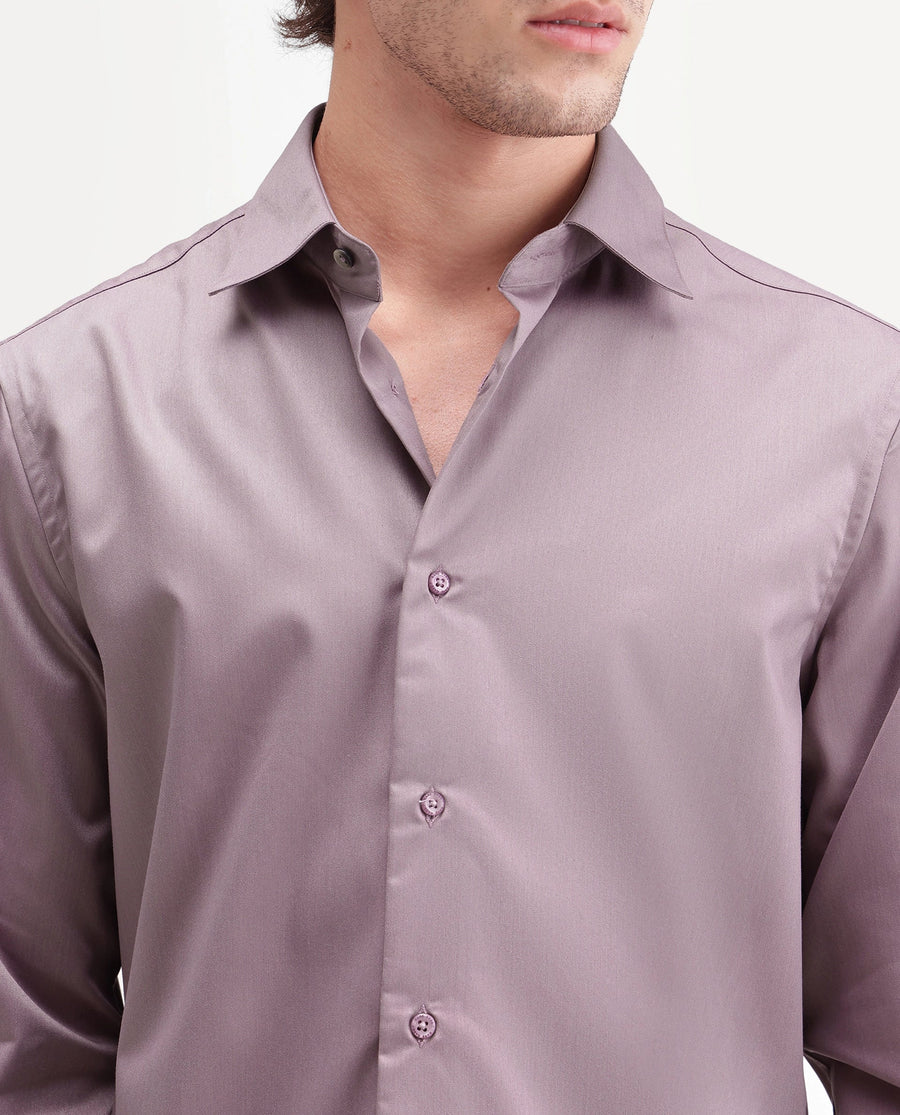 Rare Rabbit Men's Aston Purple Polyester Blend Spread Collar Button Regular Plain Shirt