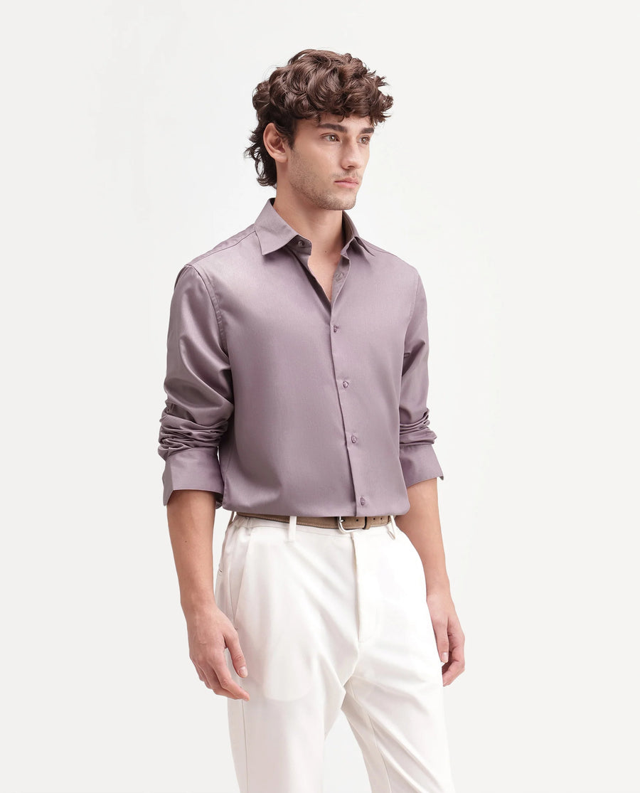Rare Rabbit Men's Aston Purple Polyester Blend Spread Collar Button Regular Plain Shirt