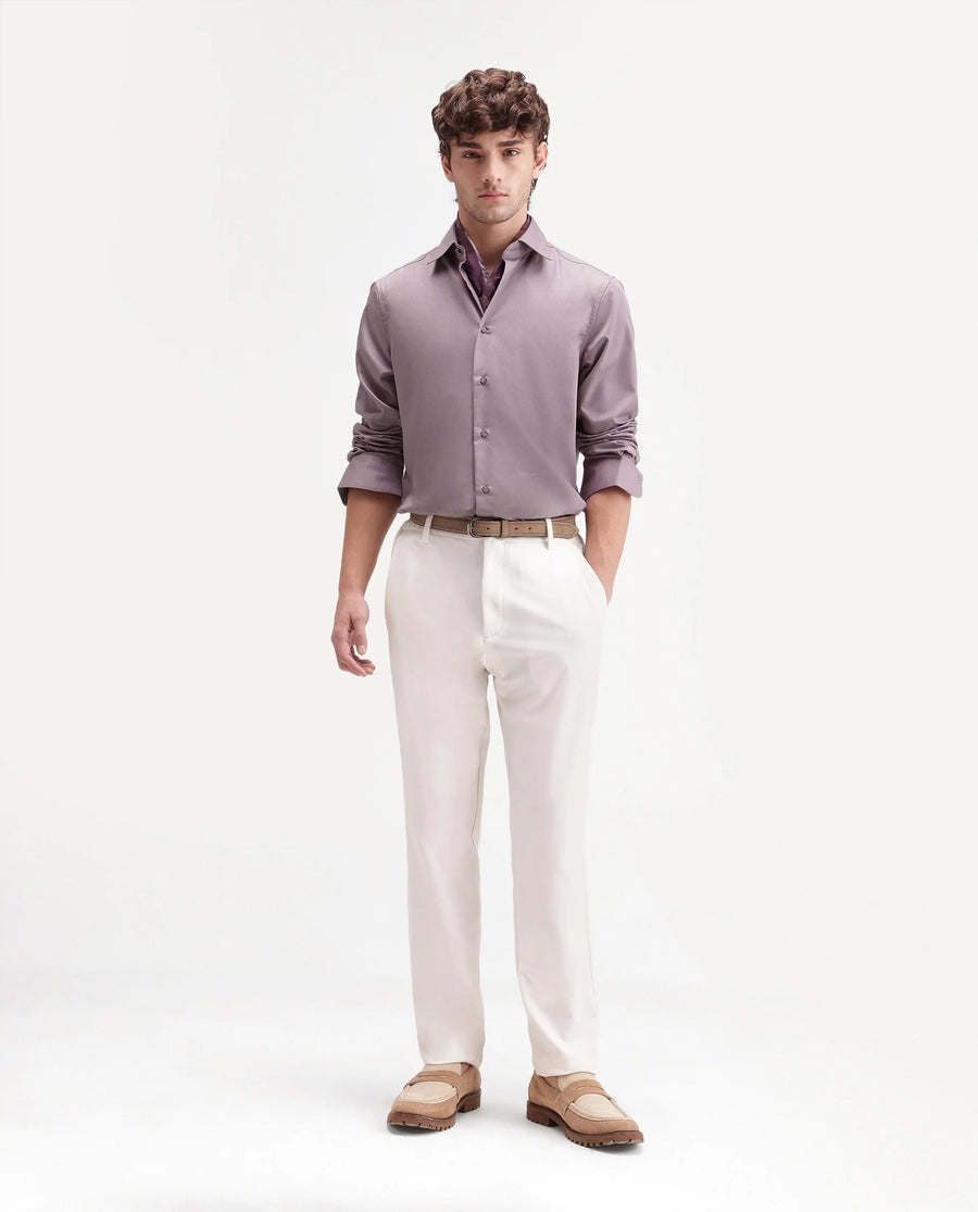 Rare Rabbit Men's Aston Purple Polyester Blend Spread Collar Button Regular Plain Shirt