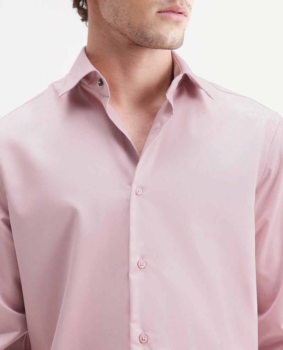 Rare Rabbit Men's Aston Light Pink Polyester Blend Spread Collar Button Regular Plain Shirt