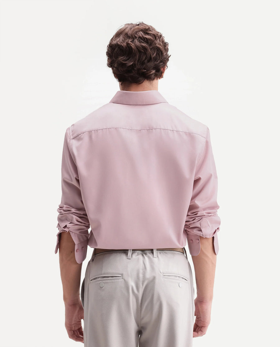 Rare Rabbit Men's Aston Light Pink Polyester Blend Spread Collar Button Regular Plain Shirt