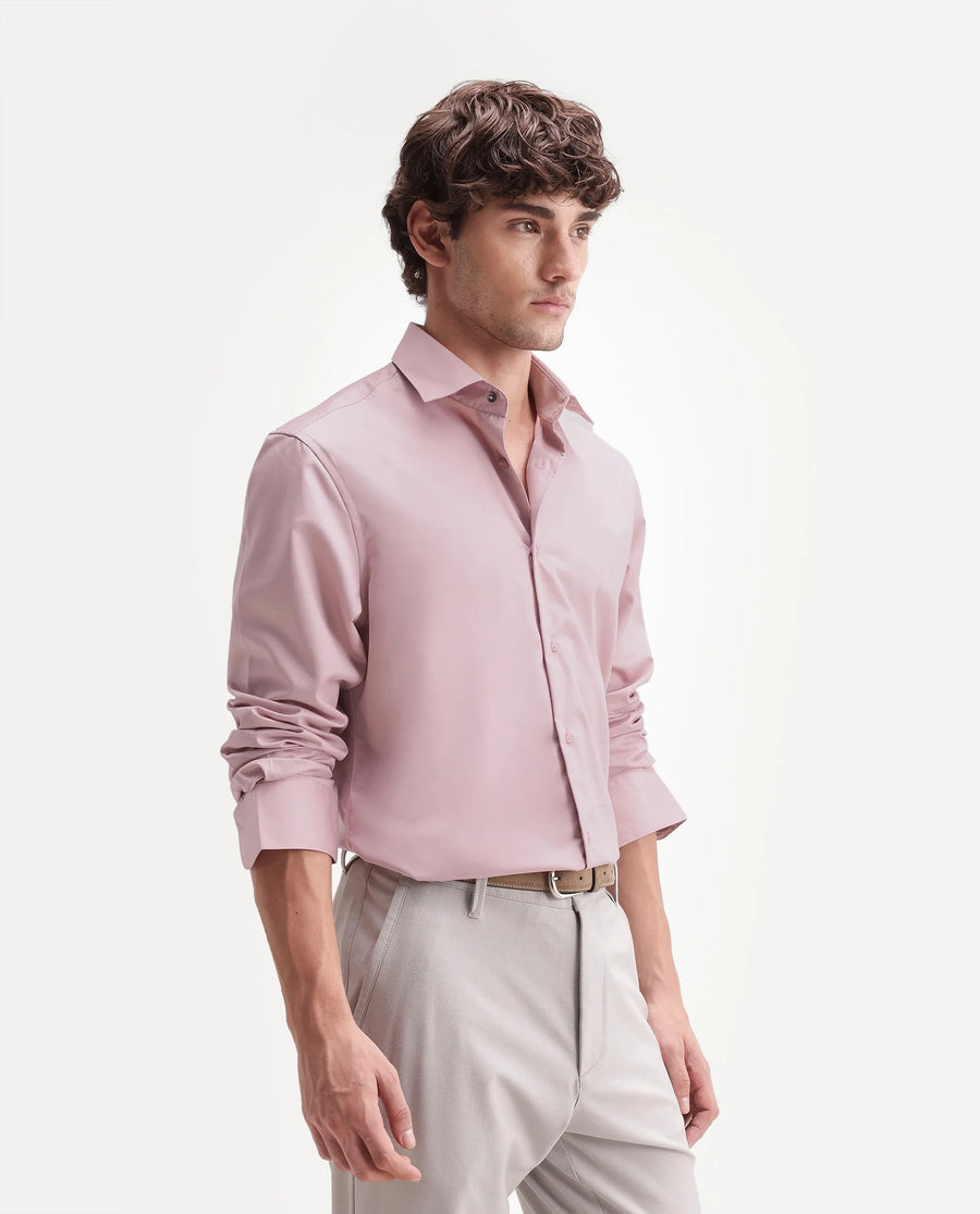 Rare Rabbit Men's Aston Light Pink Polyester Blend Spread Collar Button Regular Plain Shirt