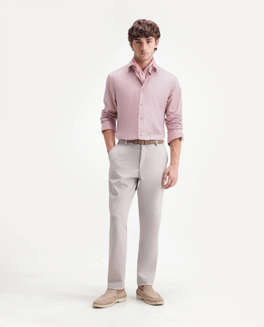 Rare Rabbit Men's Aston Light Pink Polyester Blend Spread Collar Button Regular Plain Shirt