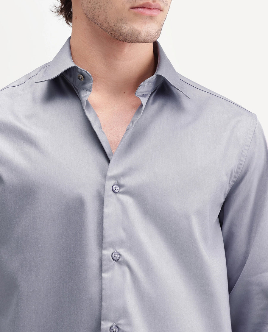 Rare Rabbit Men's Aston Dusky Purple Polyester Blend Spread Collar Button Regular Plain Shirt