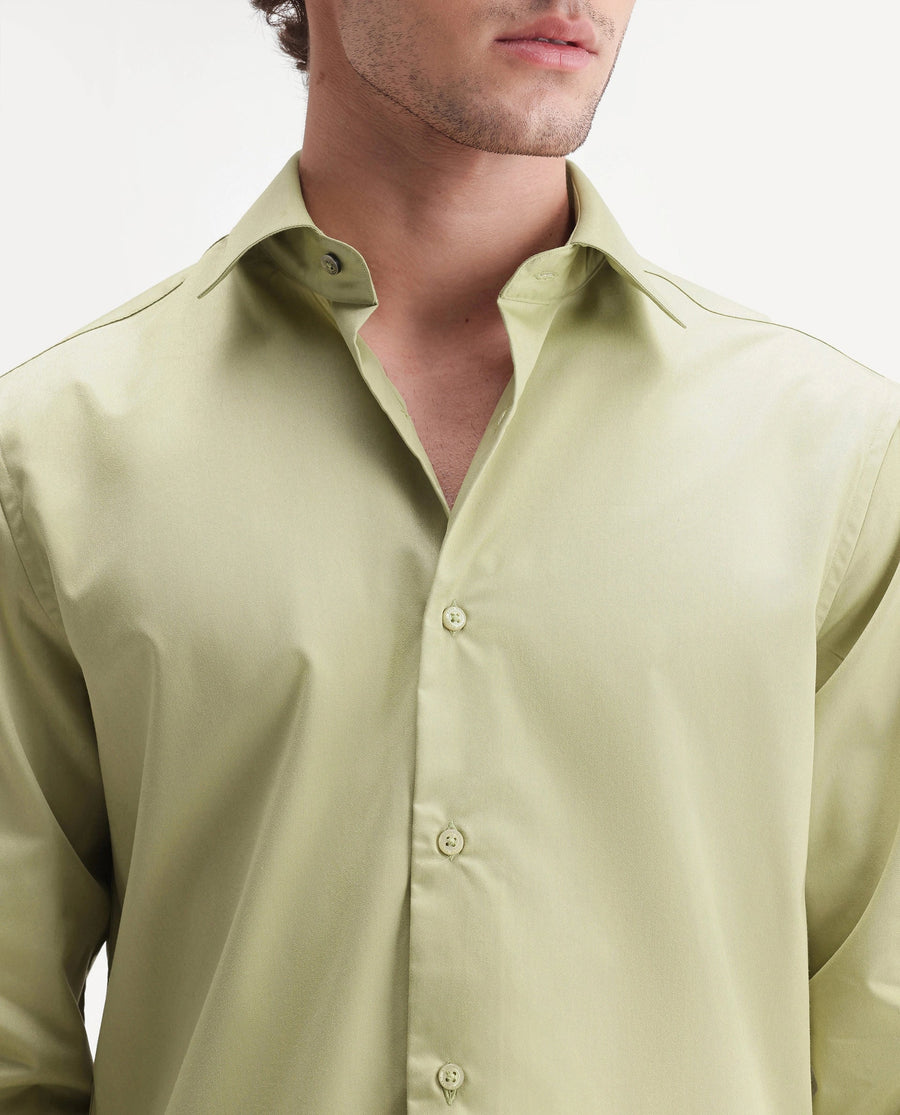 Rare Rabbit Men's Aston Light Green Polyester Blend Spread Collar Button Regular Plain Shirt