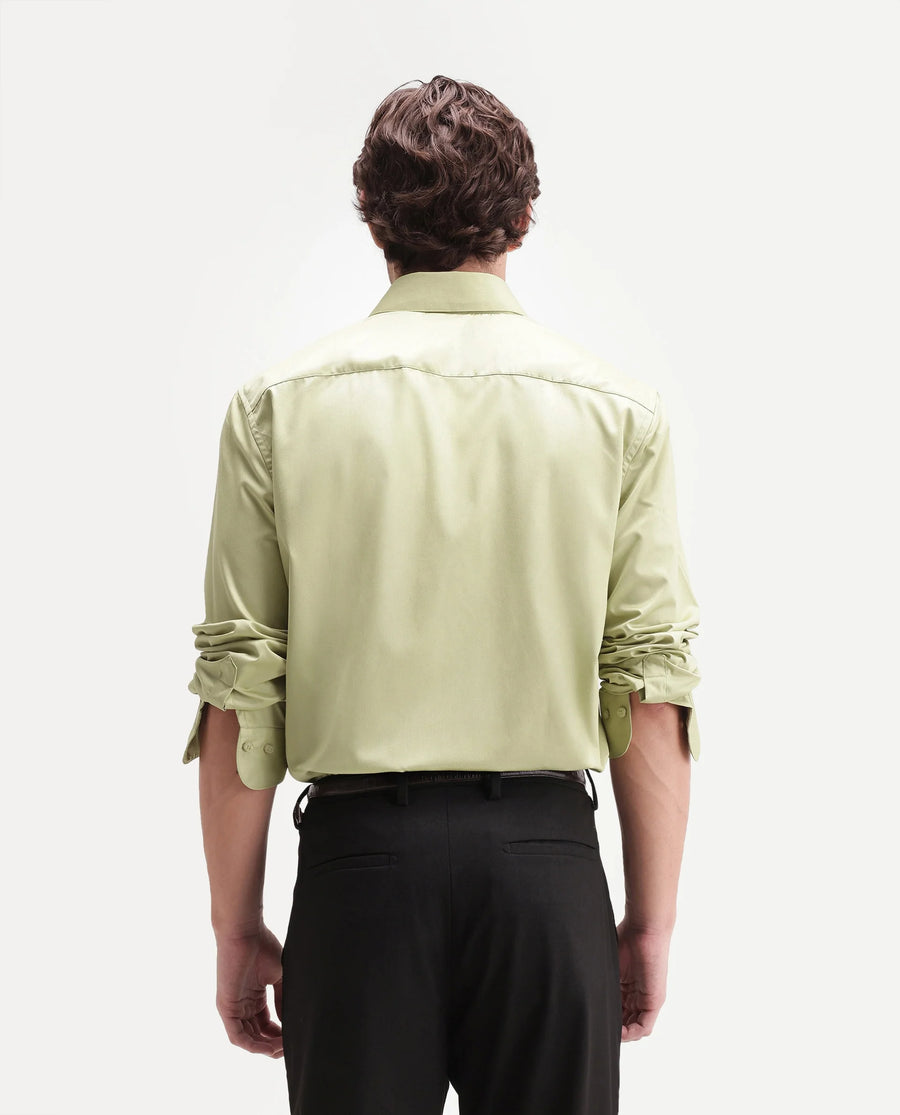 Rare Rabbit Men's Aston Light Green Polyester Blend Spread Collar Button Regular Plain Shirt