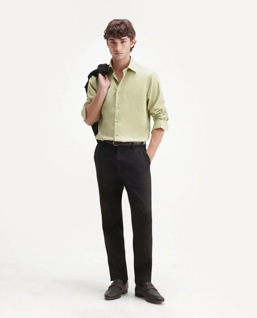 Rare Rabbit Men's Aston Light Green Polyester Blend Spread Collar Button Regular Plain Shirt