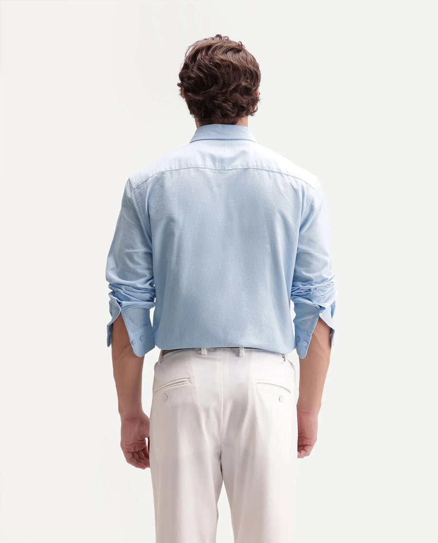 Rare Rabbit Men's Rezos Light Blue Cotton Button-Down Collar Regular Fit Plain Shirt
