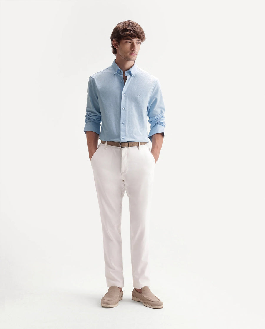 Rare Rabbit Men's Rezos Light Blue Cotton Button-Down Collar Regular Fit Plain Shirt