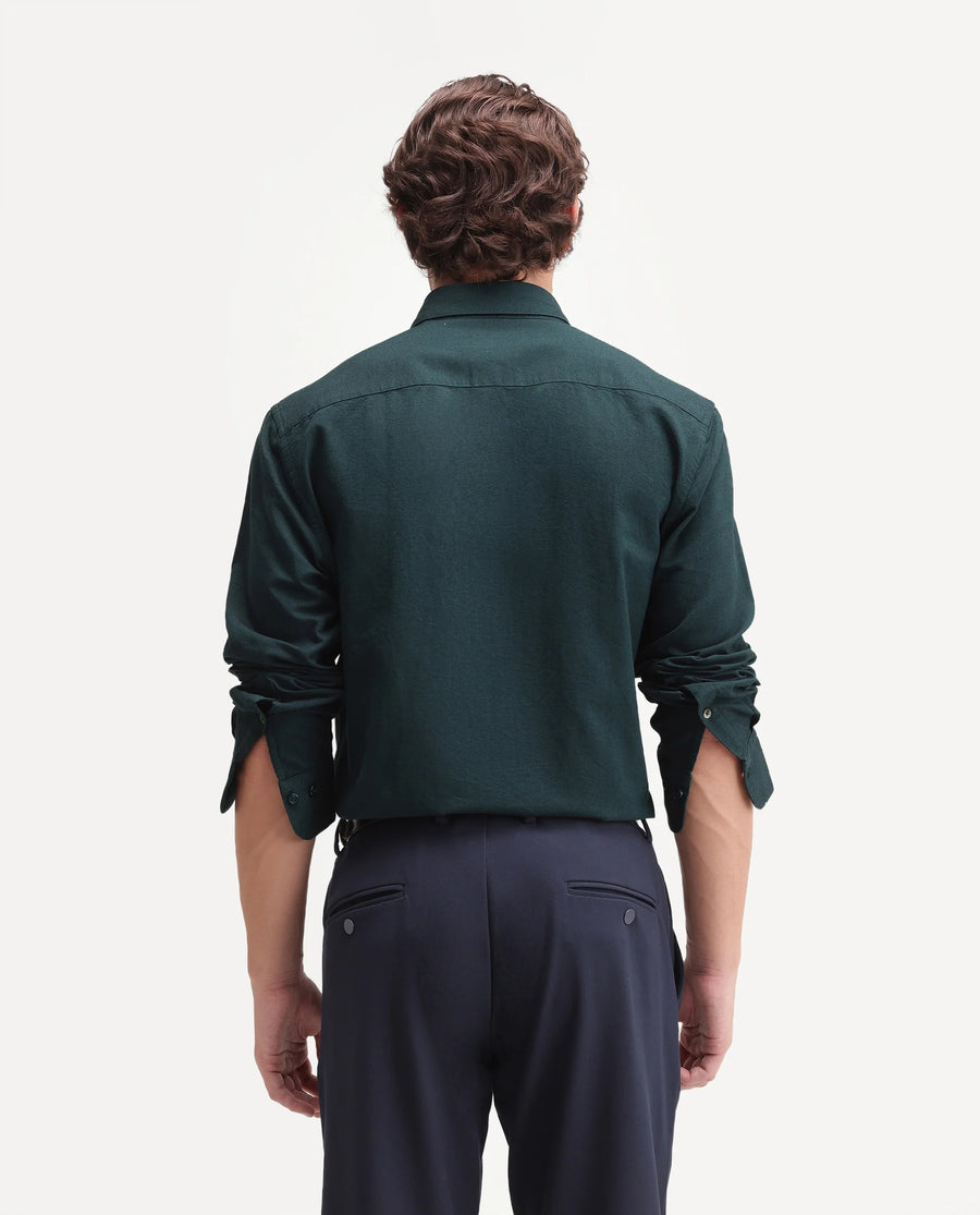 Rare Rabbit Men's Rezos Dark Green Cotton Button-Down Collar Regular Fit Plain Shirt