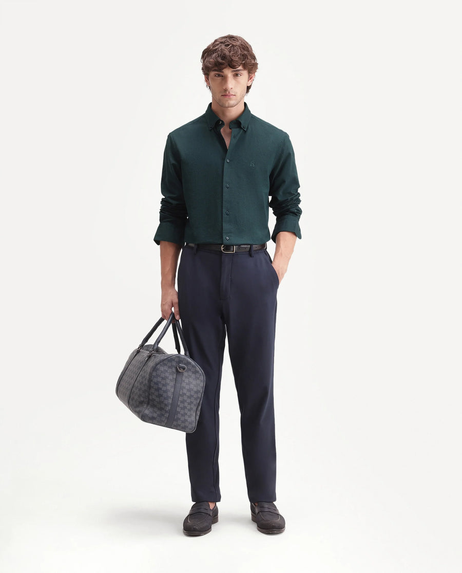 Rare Rabbit Men's Rezos Dark Green Cotton Button-Down Collar Regular Fit Plain Shirt