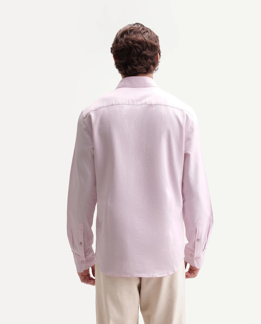 Rare Rabbit Men's Rezos Light Pink Cotton Button-Down Collar Regular Fit Plain Shirt