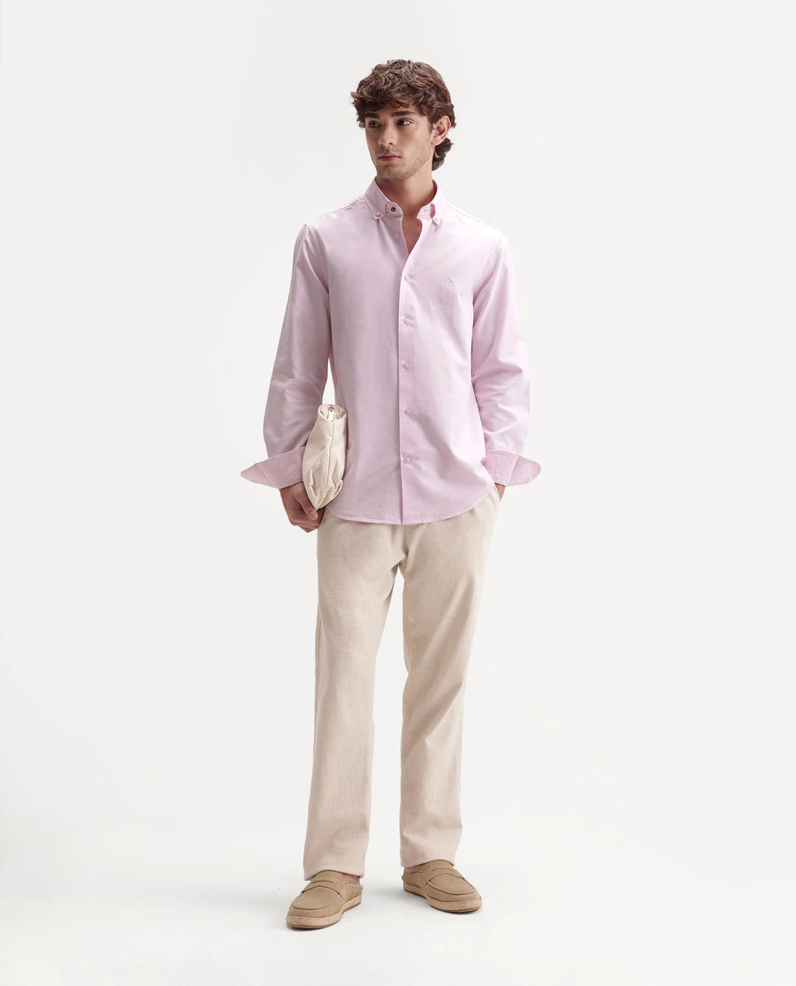 Rare Rabbit Men's Rezos Light Pink Cotton Button-Down Collar Regular Fit Plain Shirt