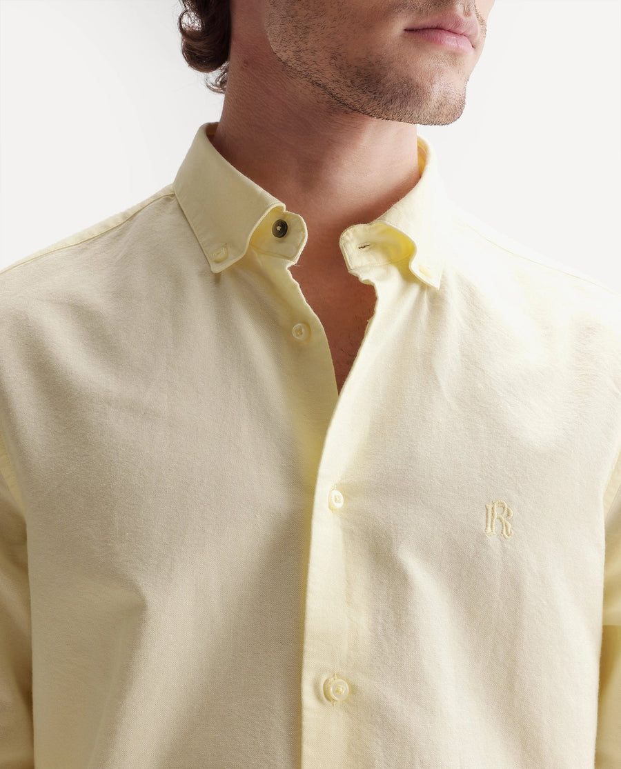 Rare Rabbit Men's Rezos Light Yellow Cotton Button-Down Collar Regular Fit Plain Shirt