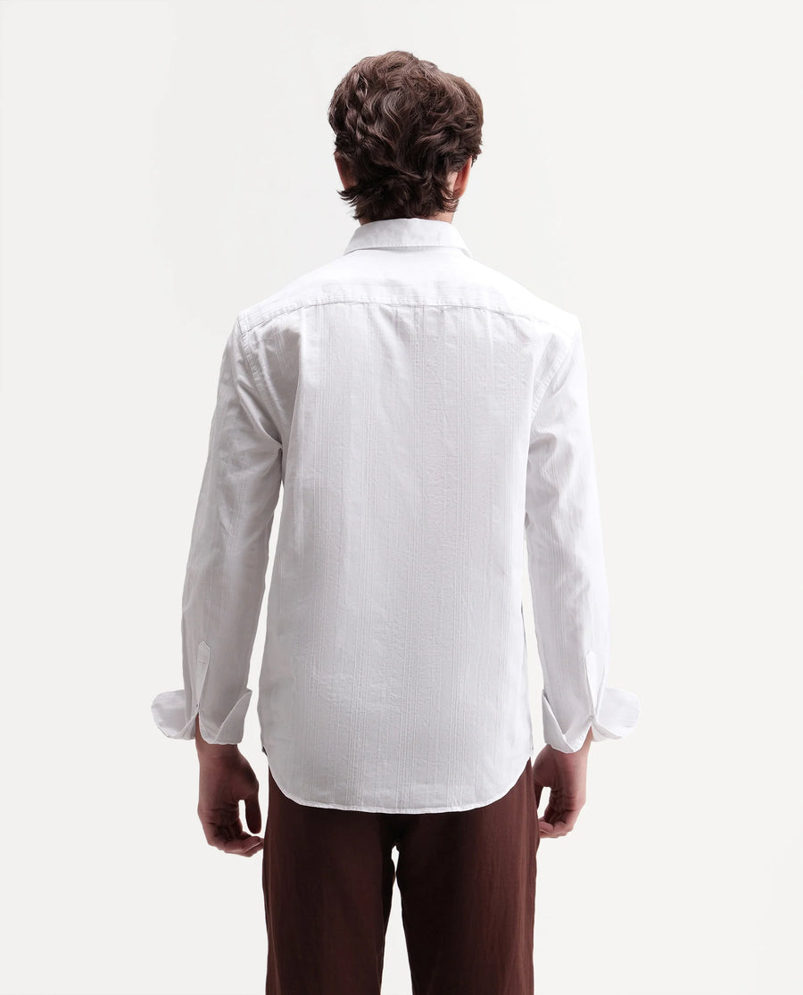Rare Rabbit Men's Kord White Cotton Spread Collar Regular Fit Striped Shirt