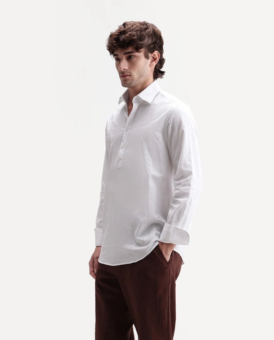 Rare Rabbit Men's Kord White Cotton Spread Collar Regular Fit Striped Shirt