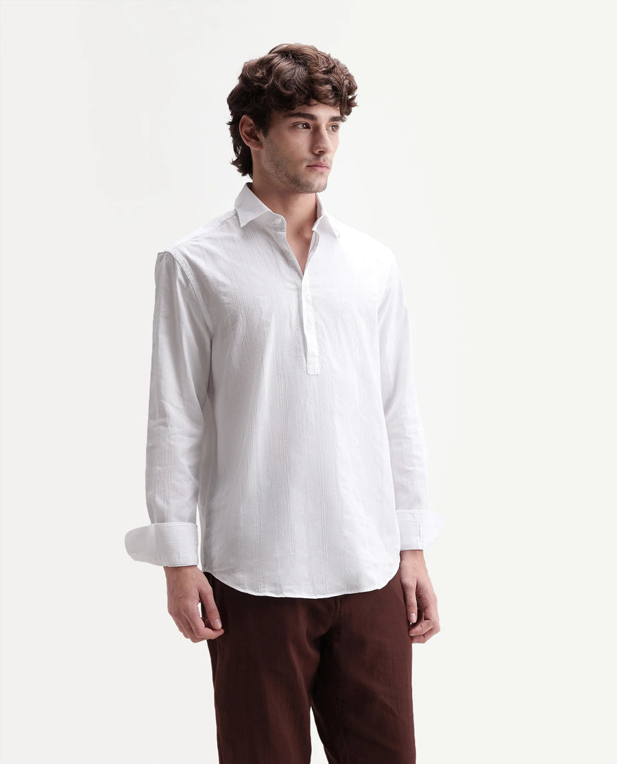 Rare Rabbit Men's Kord White Cotton Spread Collar Regular Fit Striped Shirt