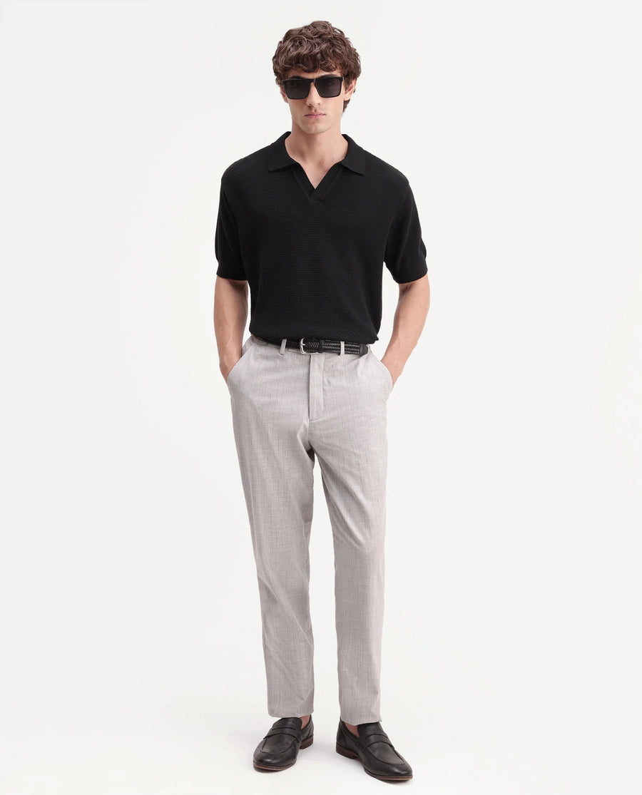 Rare Rabbit Men's Zegot Primary Black Cotton Johnny Collar Regular Textured Polo