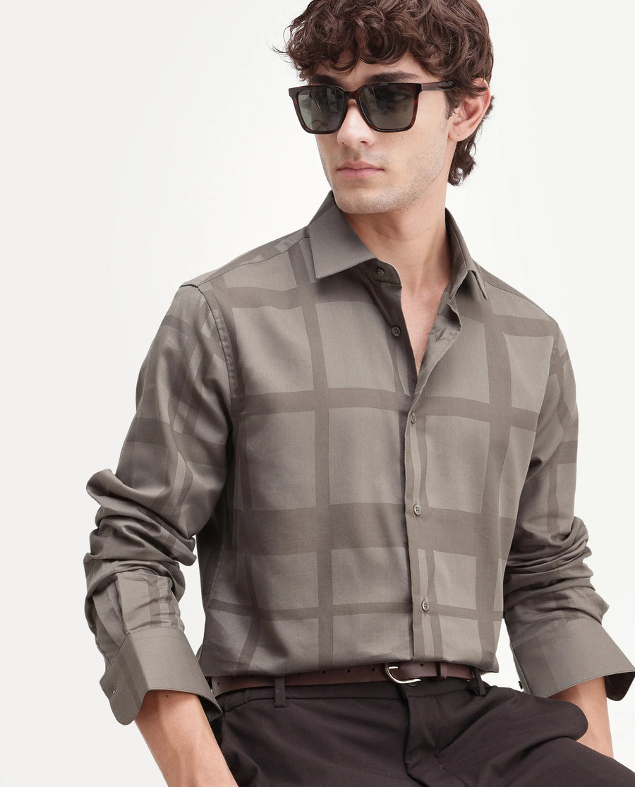 Rare Rabbit Men's Boxlet-Aw26 Dusky Beige Cotton Blend Spread Collar Regular Fit Striped Shirt