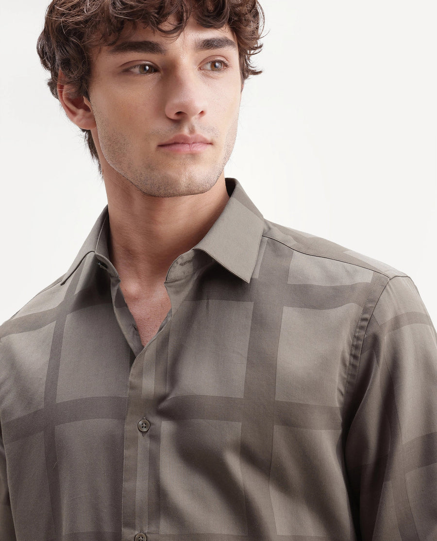 Rare Rabbit Men's Boxlet-Aw26 Dusky Beige Cotton Blend Spread Collar Regular Fit Striped Shirt