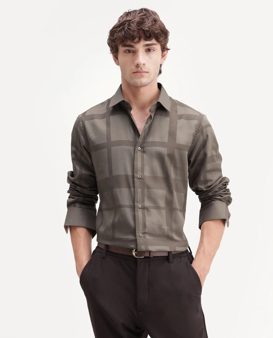 Rare Rabbit Men's Boxlet-Aw26 Dusky Beige Cotton Blend Spread Collar Regular Fit Striped Shirt