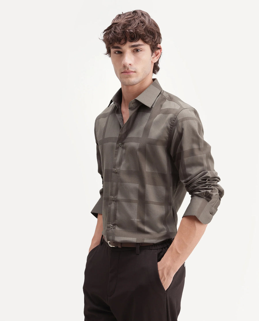 Rare Rabbit Men's Boxlet-Aw26 Dusky Beige Cotton Blend Spread Collar Regular Fit Striped Shirt