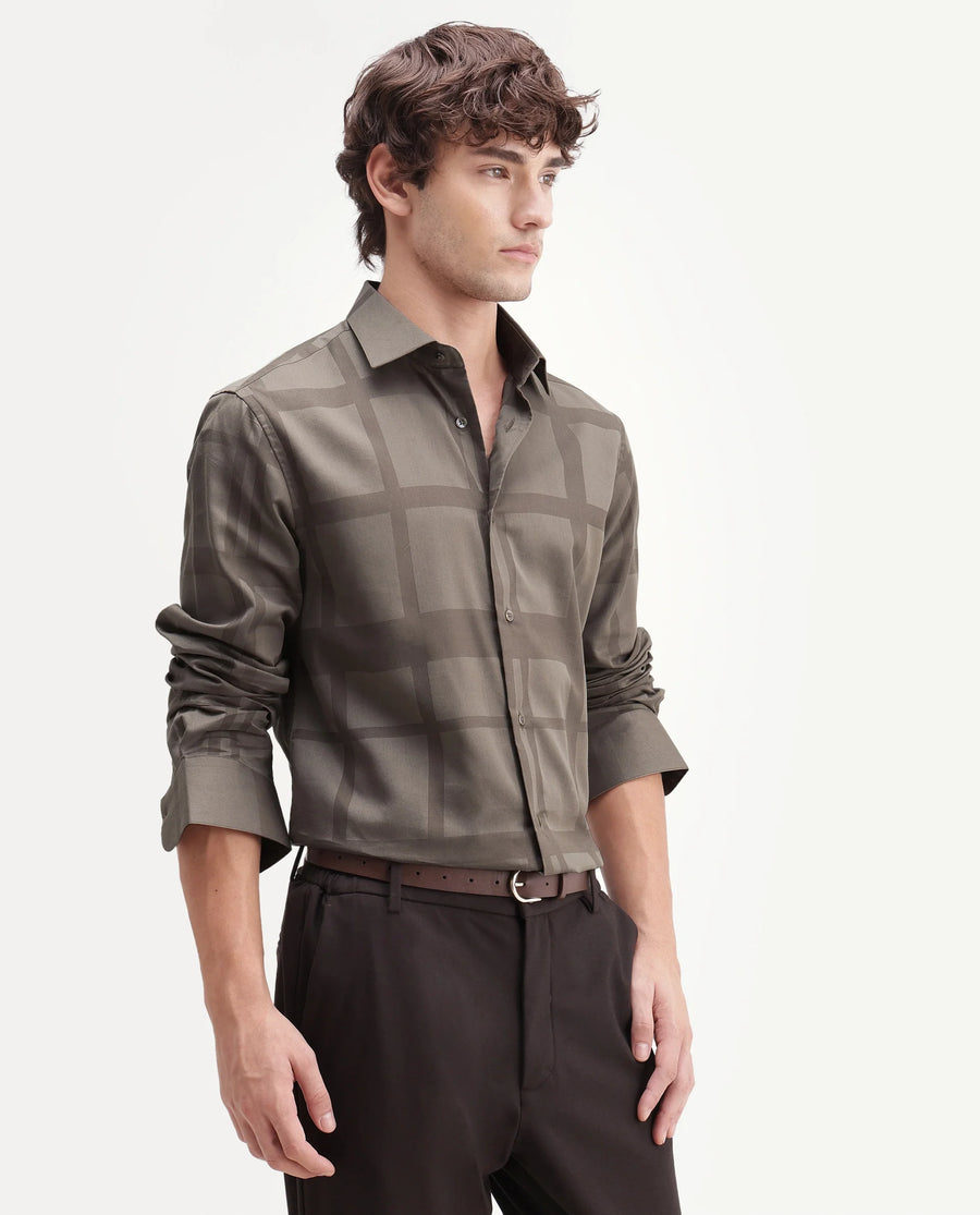 Rare Rabbit Men's Boxlet-Aw26 Dusky Beige Cotton Blend Spread Collar Regular Fit Striped Shirt