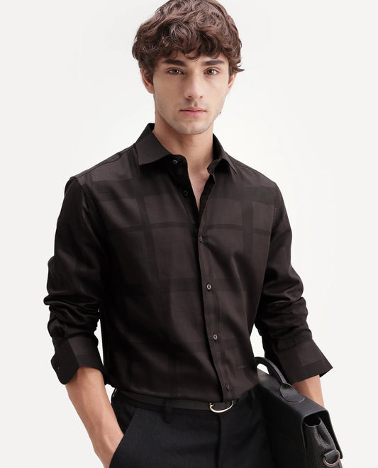 Rare Rabbit Men's Boxlet-Aw26 Brown Cotton Blend Spread Collar Regular Fit Striped Shirt