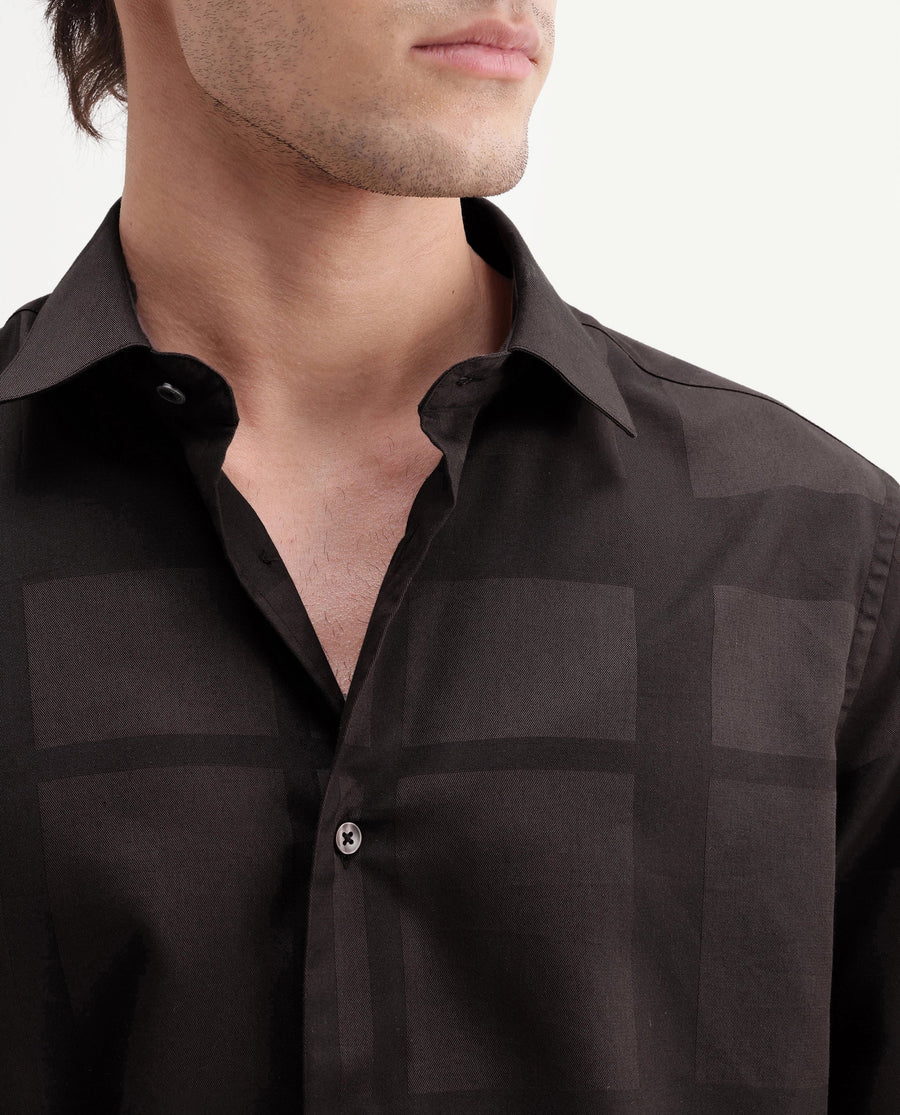 Rare Rabbit Men's Boxlet-Aw26 Brown Cotton Blend Spread Collar Regular Fit Striped Shirt