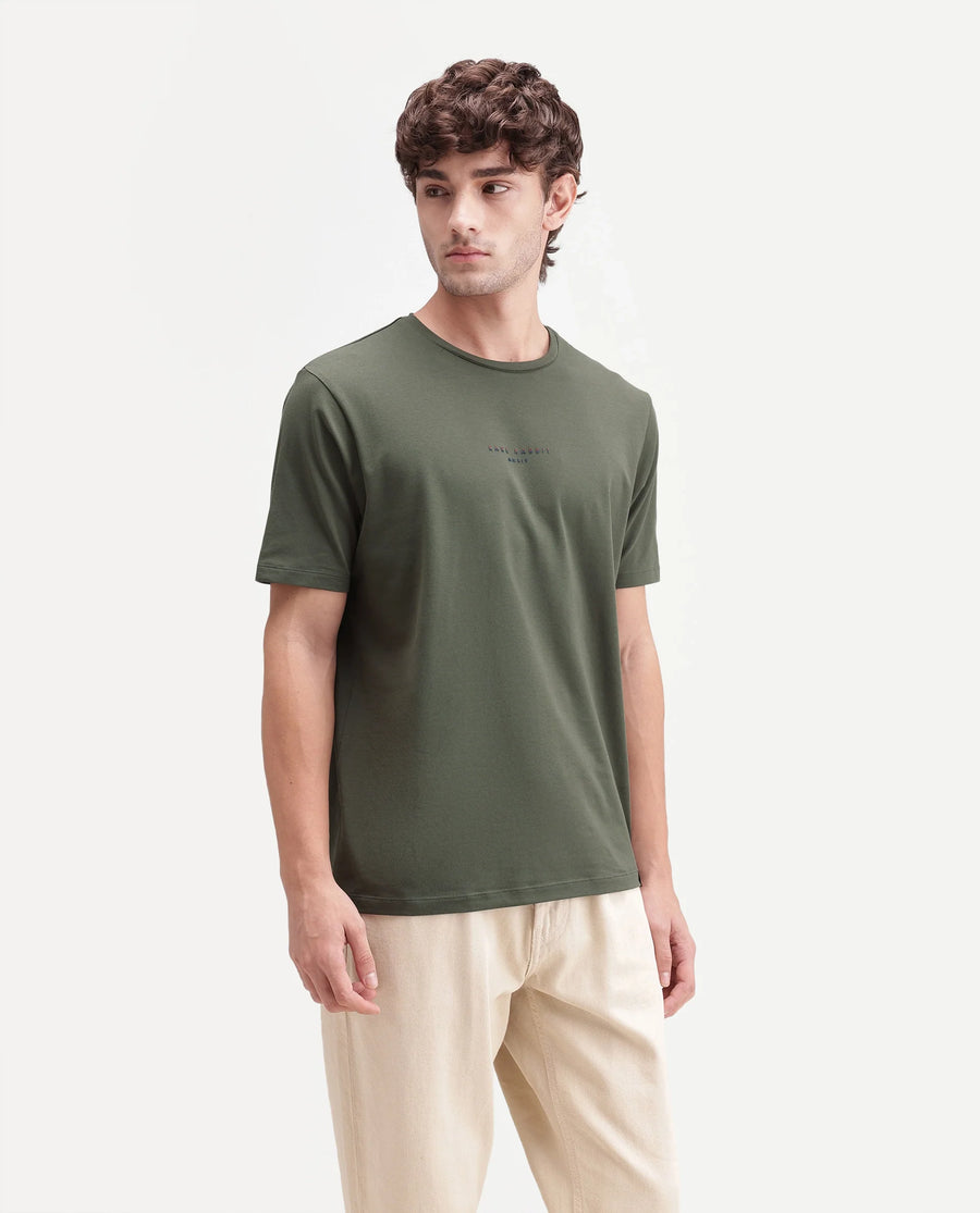 Rare Rabbit Men's Rabbit-A26 Primary Olive Cotton Blend Crew Neck Regular Hd Print T-Shirt