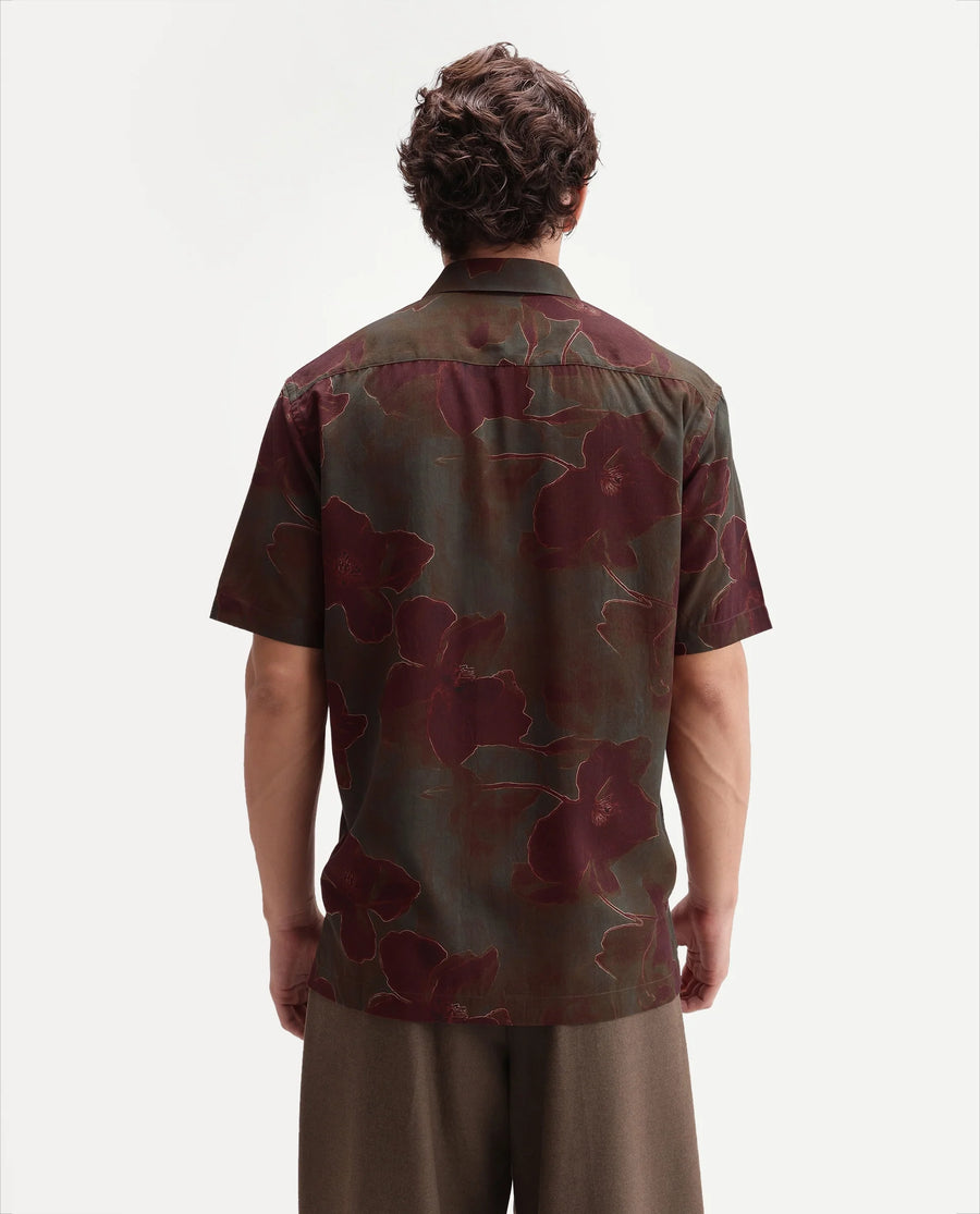Rare Rabbit Men's Rego Dark Olive Viscose Spread Collar Button Regular Floral Print Shirt