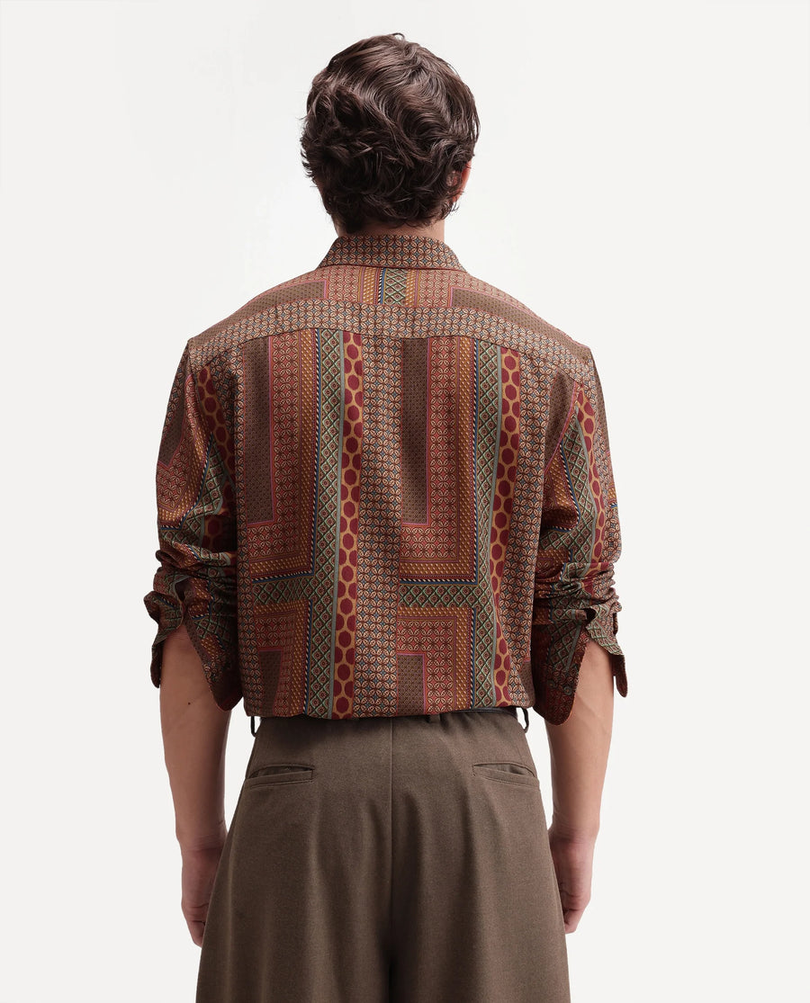 Rare Rabbit Men's Tyvi Multi Viscose Spread Collar Button Regular Geometric Print Shirt