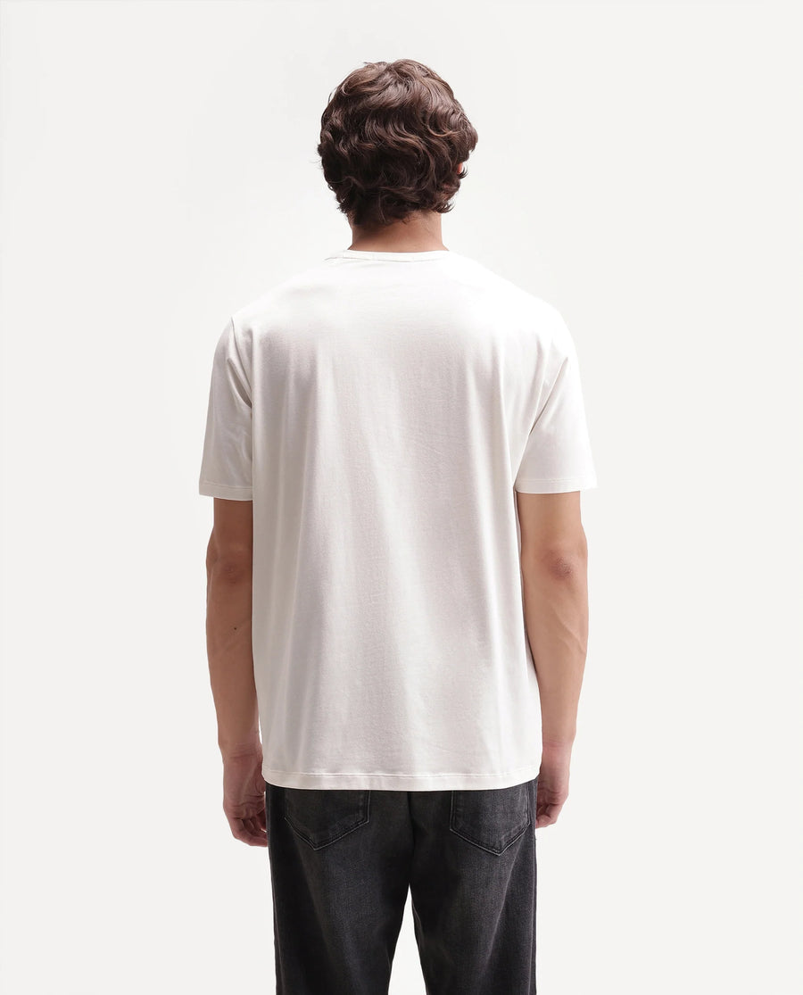 Rare Rabbit Men's Colt Primary Off White Cotton Blend Crew Neck Regular Graphic Print T-Shirt