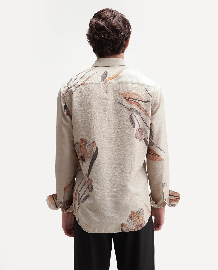 Rare Rabbit Men's Bomo Dusky Beige Viscose Blend Spread Collar Regular Floral Print Shirt
