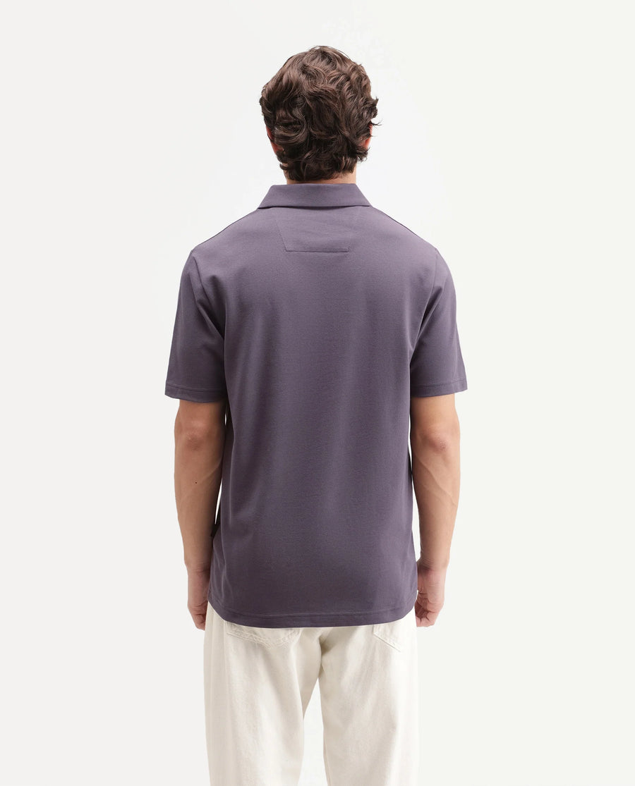 Rare Rabbit Men's Zeni-A26 Dusky Purple Cotton Blend Spread Collar Regular Plain Polo