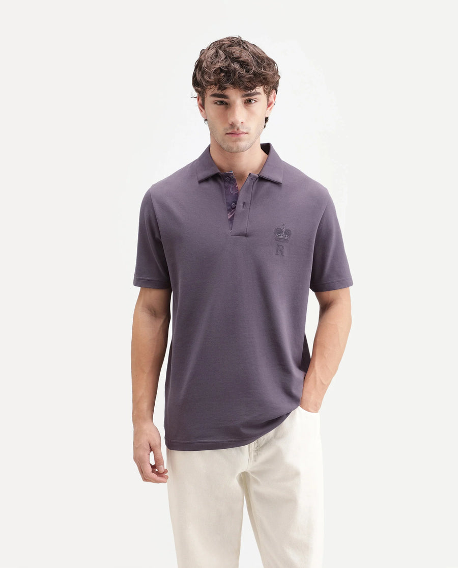 Rare Rabbit Men's Zeni-A26 Dusky Purple Cotton Blend Spread Collar Regular Plain Polo