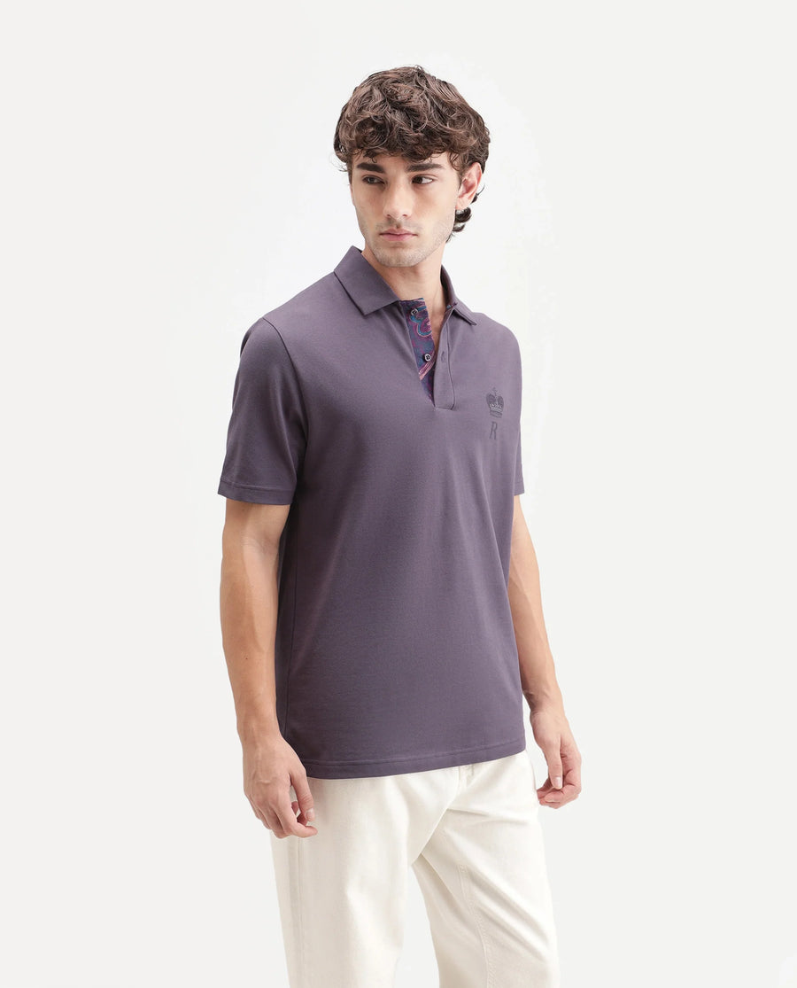 Rare Rabbit Men's Zeni-A26 Dusky Purple Cotton Blend Spread Collar Regular Plain Polo