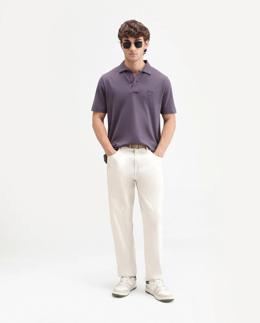 Rare Rabbit Men's Zeni-A26 Dusky Purple Cotton Blend Spread Collar Regular Plain Polo