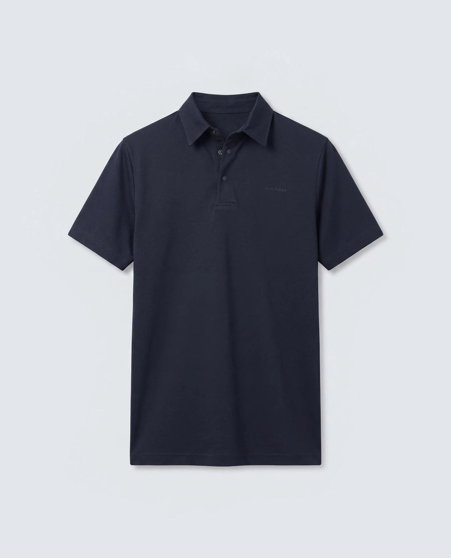 Rare Rabbit Men's Basic Rr-Corp-Mero Navy Cotton Blend Spread Collar Regular Plain Polo