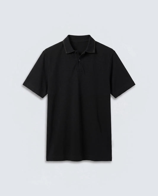 Rare Rabbit Men's Basic Rr-Corp-Tanq Black Cotton Blend Spread Collar Regular Plain Polo