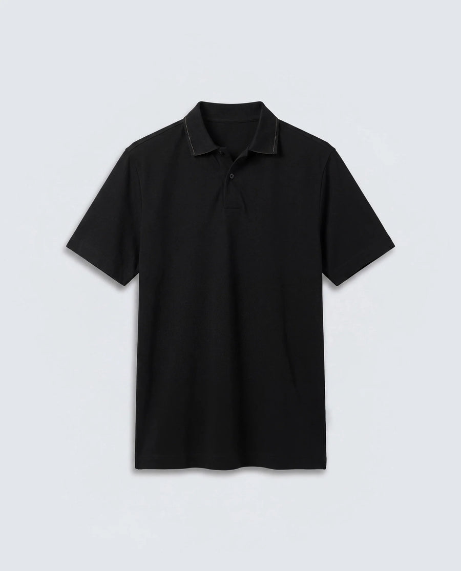 Rare Rabbit Men's Basic Rr-Corp-Tanq Black Cotton Blend Spread Collar Regular Plain Polo