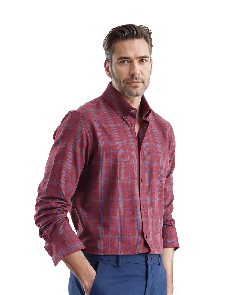 Rare Rabbit Men's Rudo Dark Red Cotton Checked Print Regular Fit Full Sleeve Collared Shirt