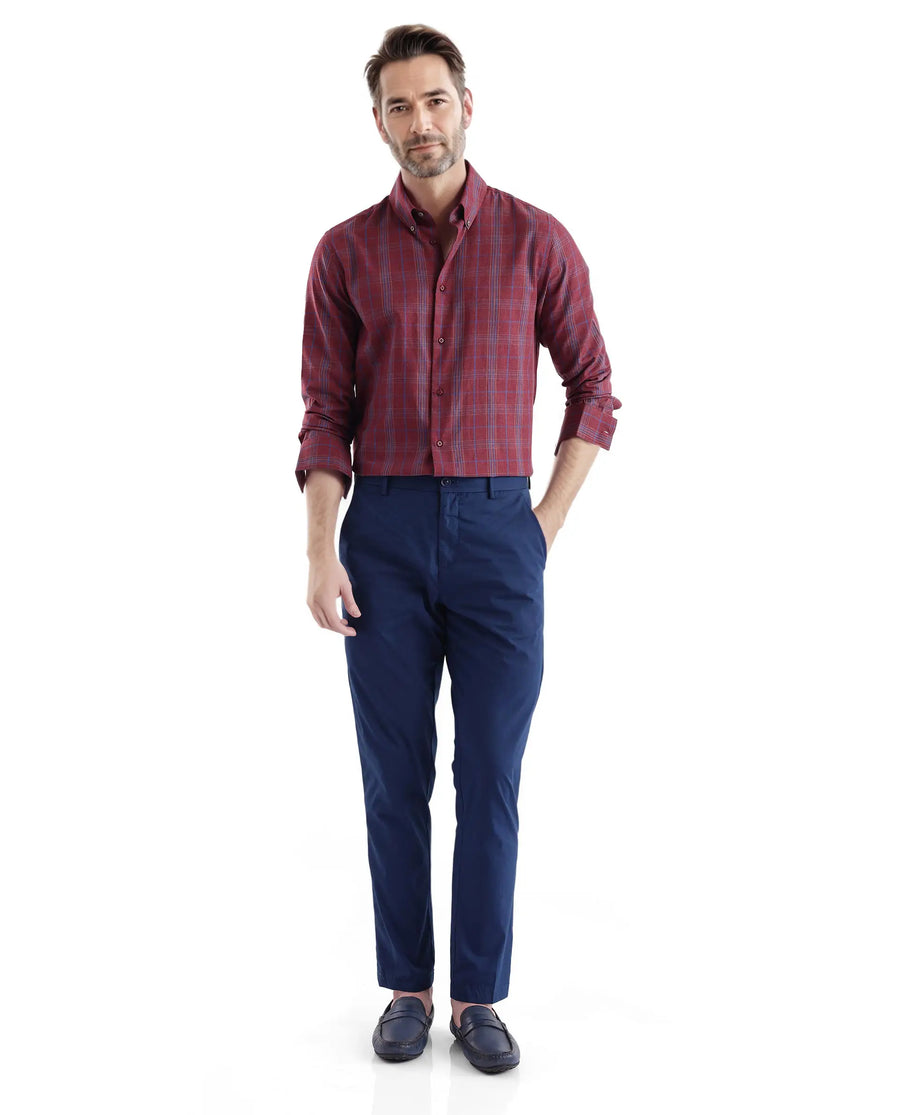 Rare Rabbit Men's Rudo Dark Red Cotton Checked Print Regular Fit Full Sleeve Collared Shirt