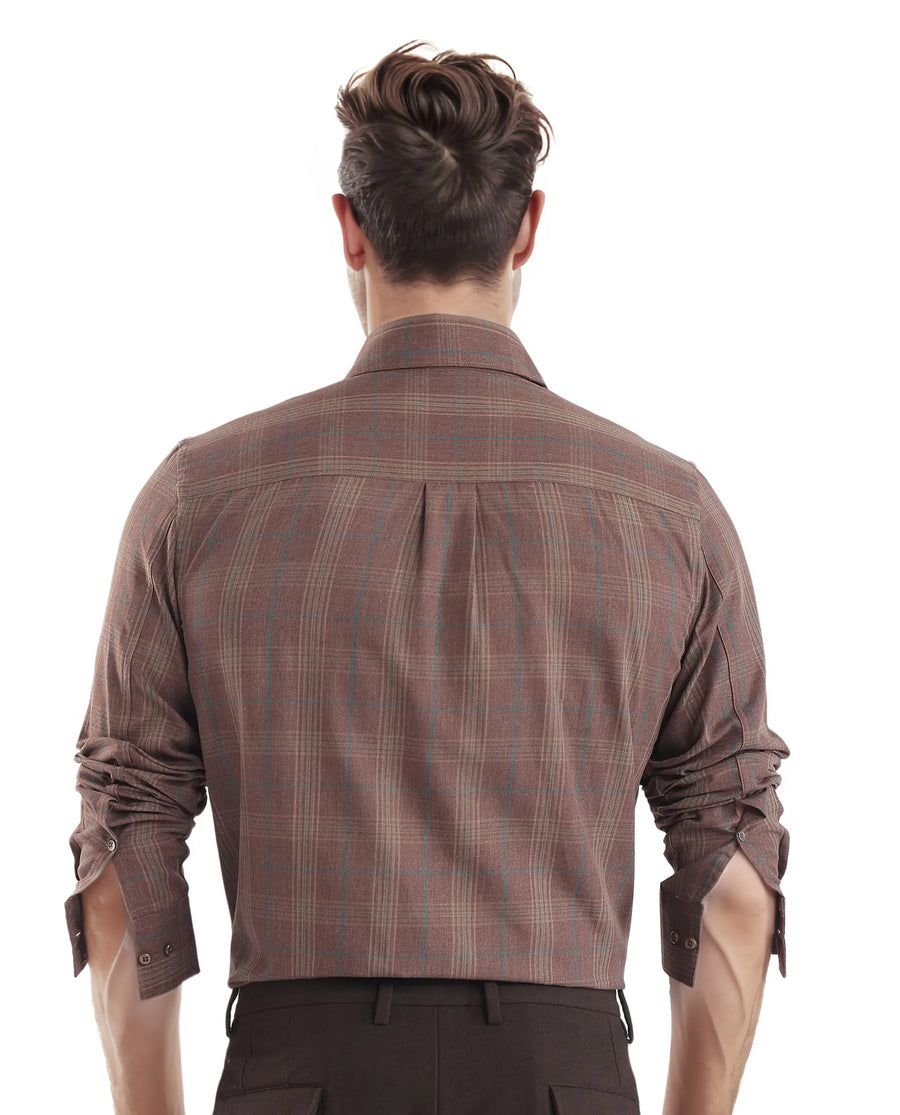 Rare Rabbit Men's Rudo Brown Cotton Checked Print Regular Fit Full Sleeve Collared Shirt
